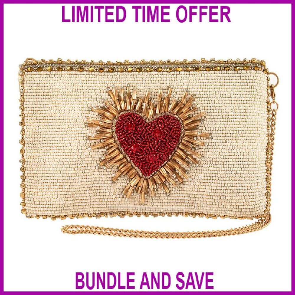 Hand-Beaded Heart Crossbody Phone Bag Clutch Compact Evening Purse